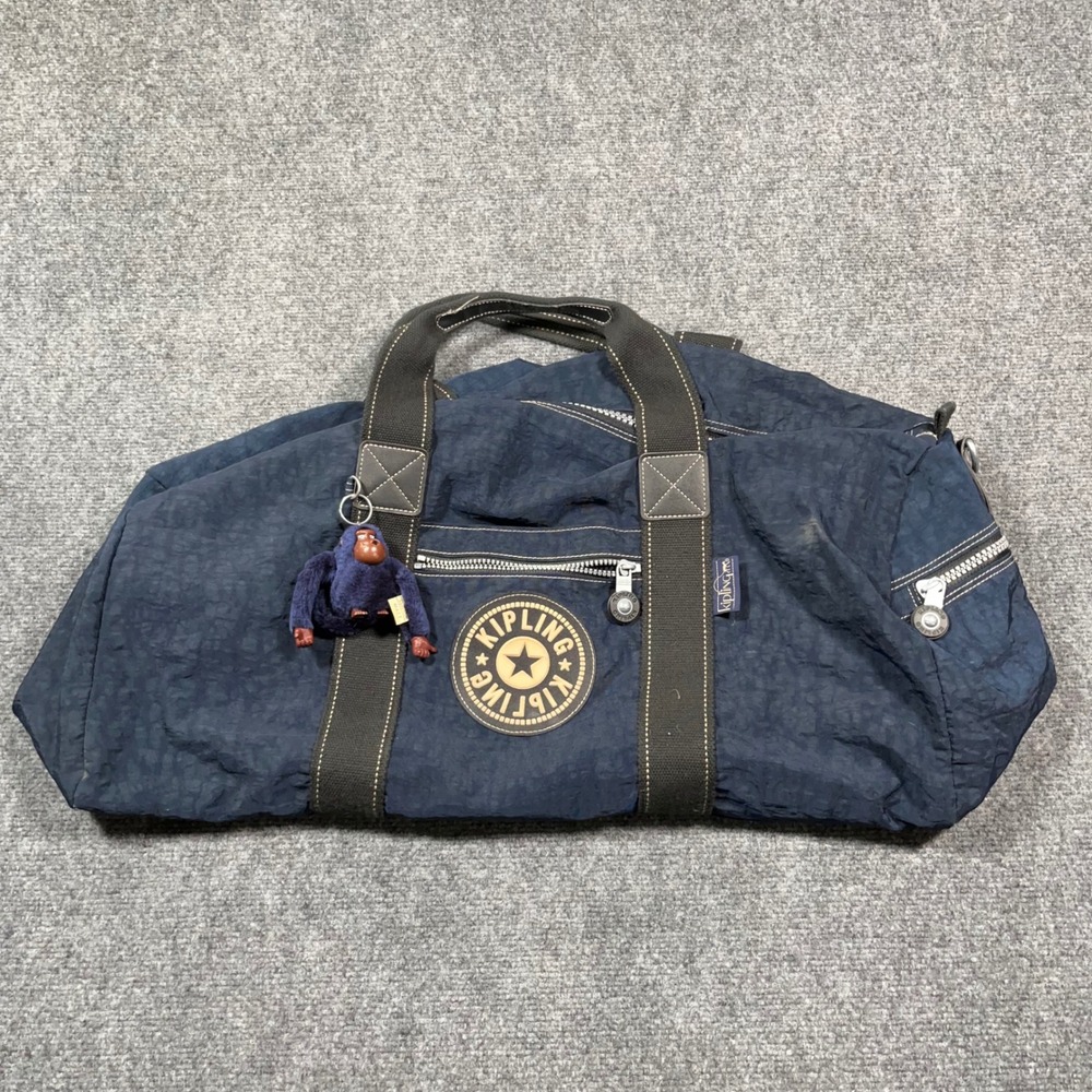 Kipling Onalo Duffle Bag Unisex Large Matt Monkey Keychain Travel Gym Navy Blue